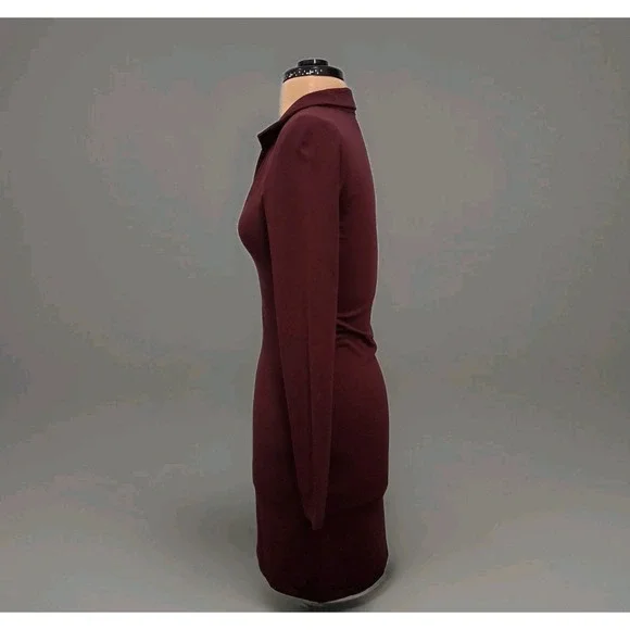 Babaton Contour Polo Long Sleeve Dress Women's Size Small  Maroon Preppy Career - Picture 2 of 15